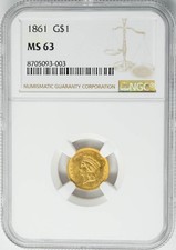 1861 $ Gold Indian Dollar MS63 NGC 950504-9