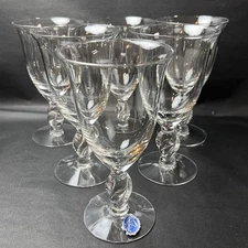 Set of 6 Imperial Twist Clear Crystal Flared Bowl Stemmed Water Glasses Goblets