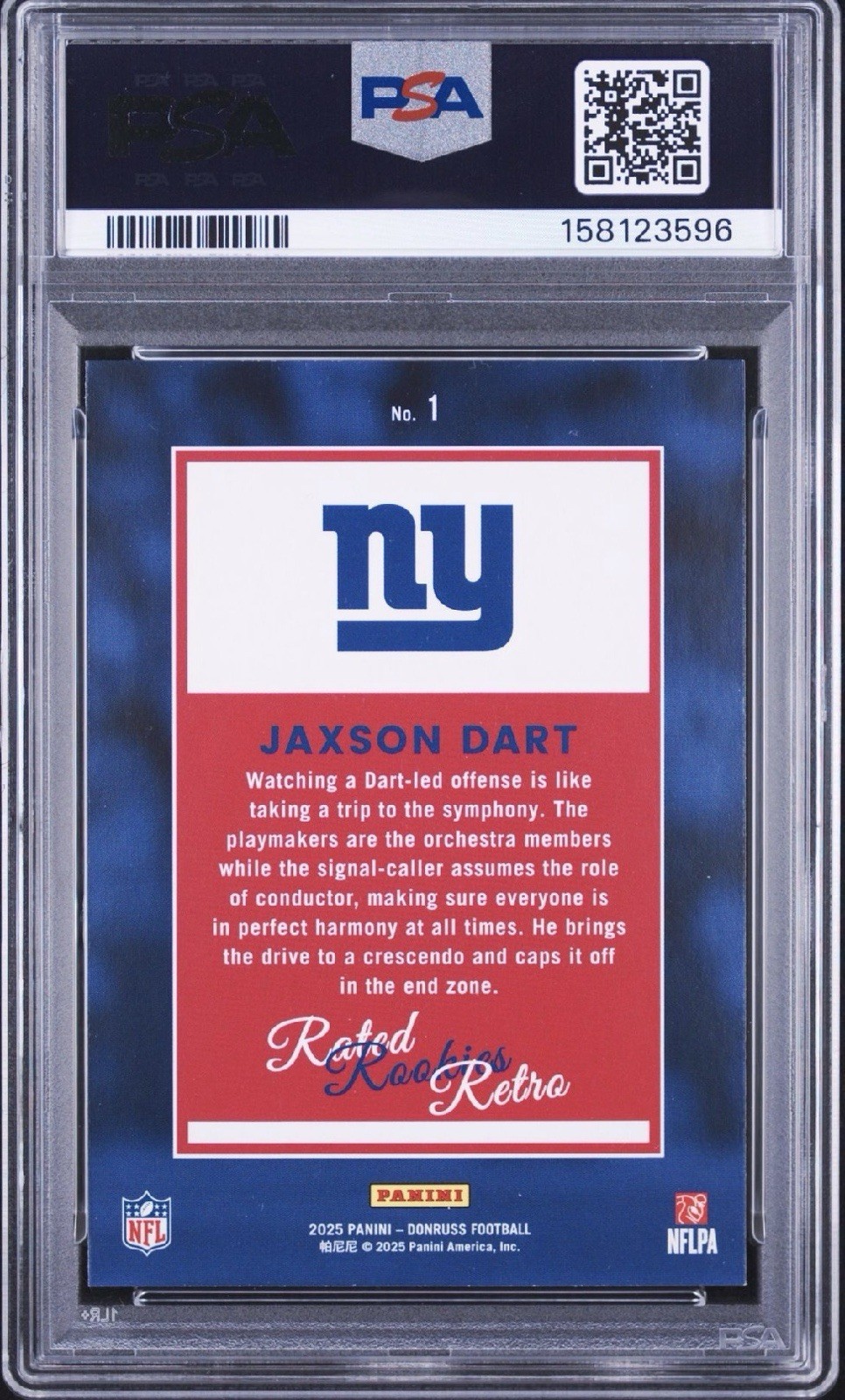 2025 Donruss Rated Rookie Retro Jackson Dart PSA 10 Gem Mint – New York Giants view 2