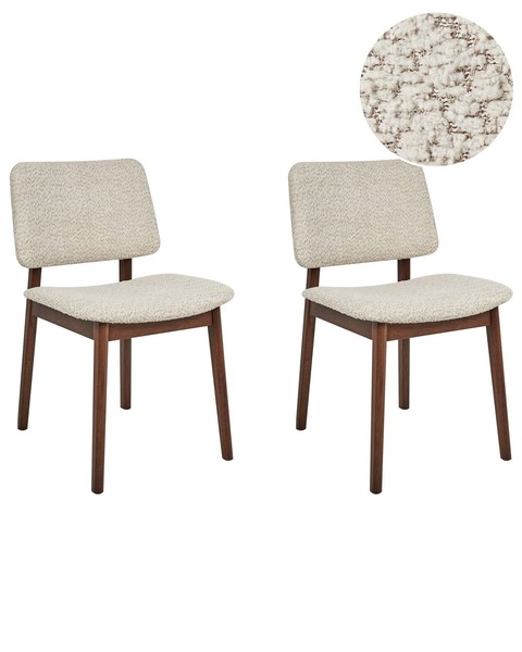 EsszimmerstüHle Beige 2-Er Set Bouclé Polyester SitzfläChe Helles Holzgestell Bl-image
