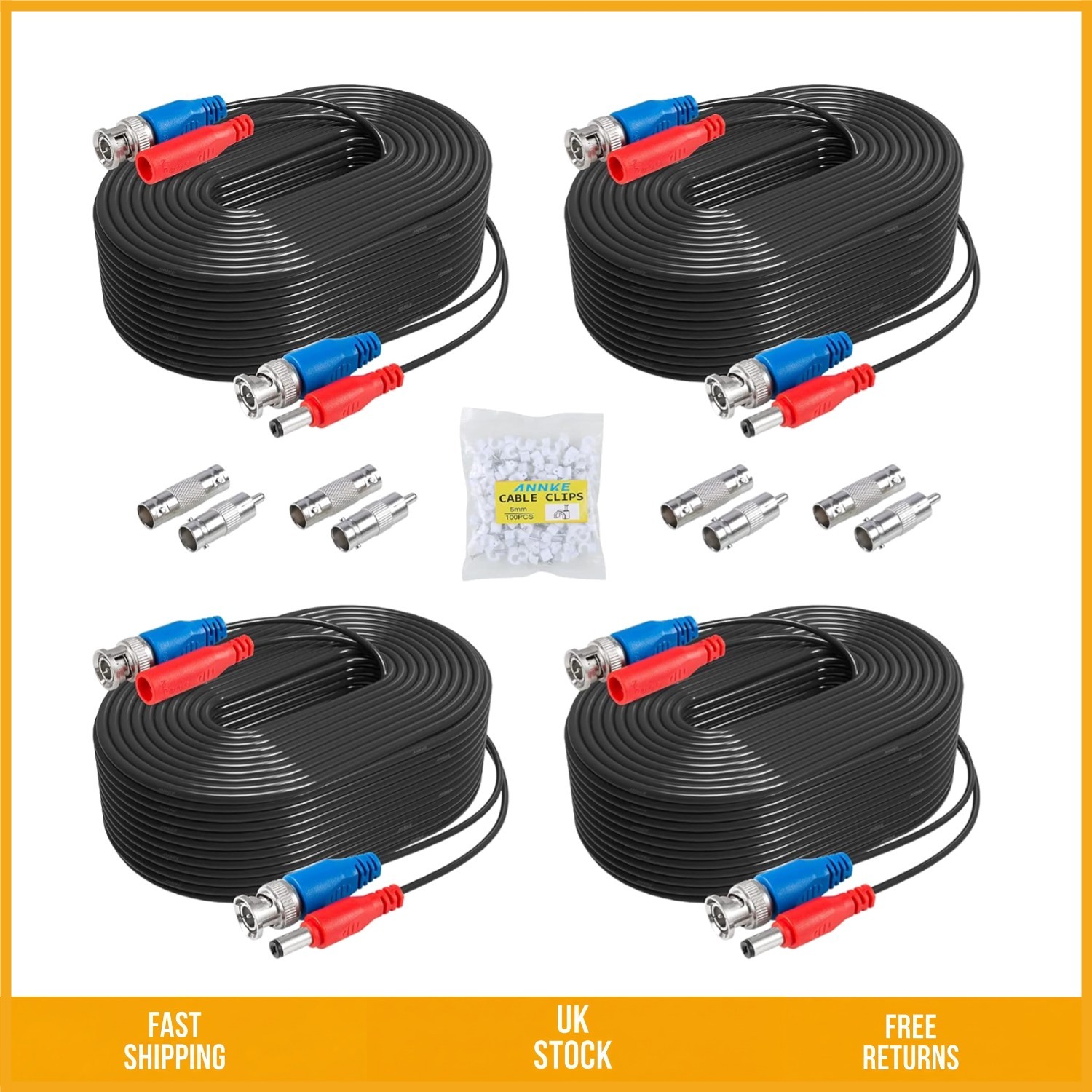 Reliable 5MP BNC Video Power Extension Cables for CCTV Security 4 Pack 100ft