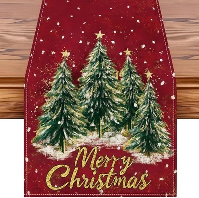 Artscope Christmas Tree Table Runner, Xmas Winter Holiday 13 x 72, Red 