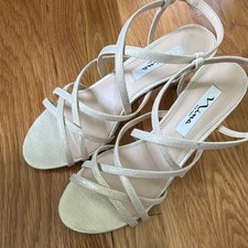 Nina Women s Gold Glitter Strappy Ankle Strap Buckle Sandals Size 8M