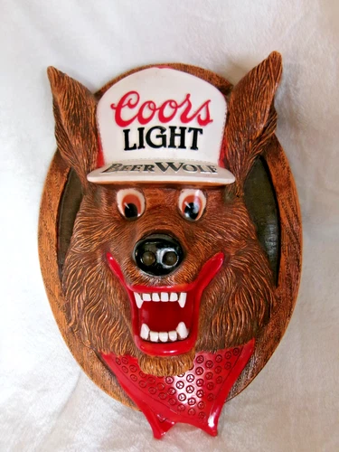 Coors Light Beer Wolf 3-D Face Sign Bar Pub Man Cave Decor 14”x10” Vintage 1987