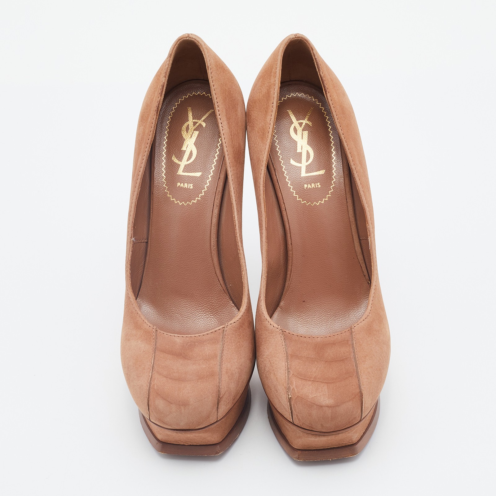 Décolleté tribtoo Yves Saint Laurent marroni in pelle nabuk taglia 38