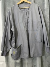 Wonderwink Medical Scrub Pewter Gray Scrub Jacket Snap Pockets Long Sleeve Sz XL