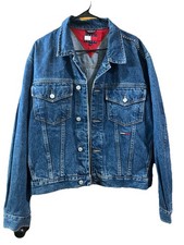 Y2K Vintage 90's Tommy Hilfiger Denim Trucker Jacket Size L Logo Button