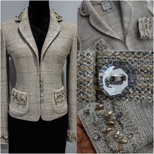 ST JOHN COUTURE Silver/Beige / SHIMMER / Handcrafted bead JACKET SZ 6 fit 4 