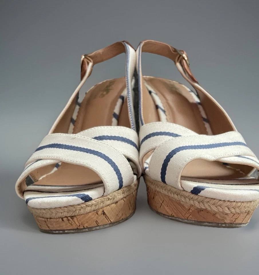 Coach и четыре полоски на танкетке Slingback каблуки с открытым носком белый синий 7,5 - Изображение 4 из 4