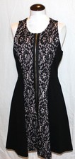 Juicy Couture Black Lace Inset Dress Golden Front Zipper Fit & Flare sz 6 / 8