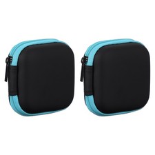 2Pcs Earphone Case, 2.95 x 2.95 x 1.38inch Portable Earbud Carrying Case, Blue