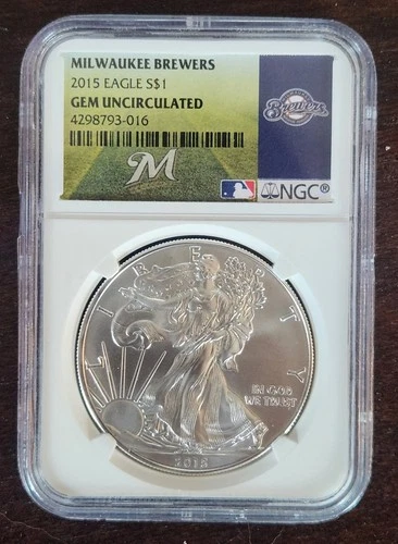 RARE Milwaukee Brewers 2015 American Silver Eagle NGC Certified Gem Uncirculated