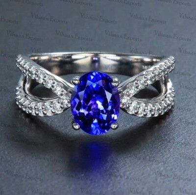 925 Sterling Silver 6*8 Oval Cut Natural Tanzanite Gemstone Cubic Zirconia Ring
