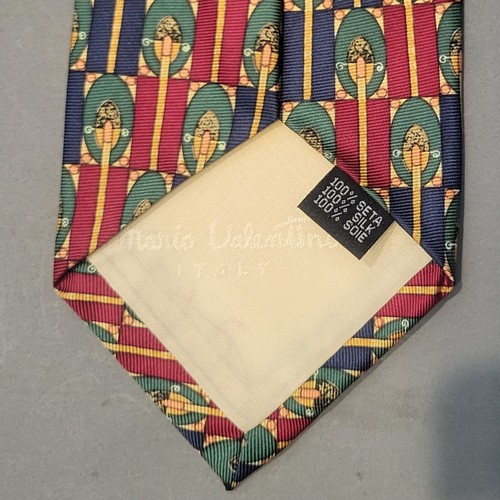 Mario Valentino Bentley Goldbury Silk Multicolor Geometric Short Necktie - Picture 6 of 7