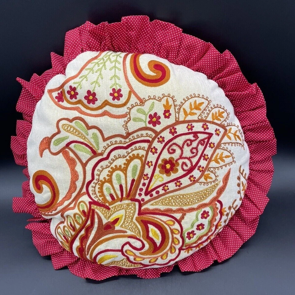 Pier 1 Almohadas Redondas Decorativas Rojo Dorado Lunares Par 13 Pulgadas Paisley Foto 3 de 4