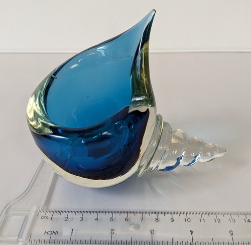 Vintage Murano Art Glass Blue Shell Bowl Ash Tray or Pipe Holder 6in Long J7 - Picture 14 of 14