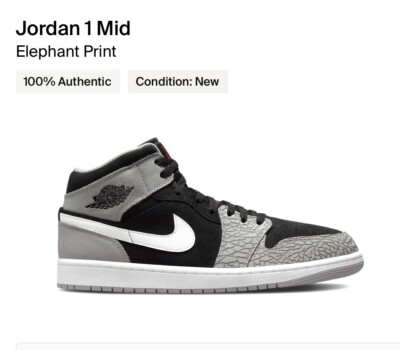 Jordan 1 Mid Elephant Toe Print Men Size 8 #DM1200-016 Brand New