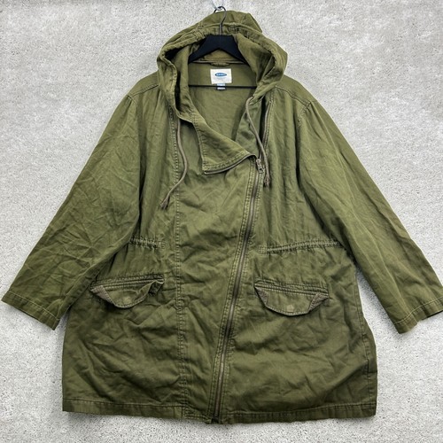 Old Navy Jacket Womens Size 2XL Green Cotton Military Hooded Full Zip