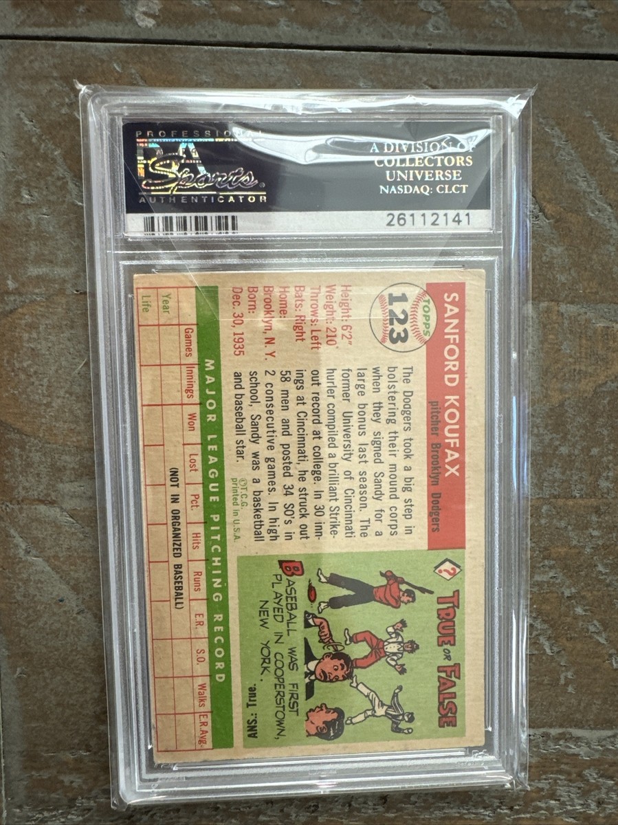 Sandy Koufax Signed 1955 Topps Rookie Card Auto #123 RC PSA/DNA 9