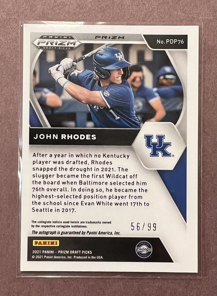 2021  Panini  Prizm Draft Picks  John Rhodes #76  Red Donut Circles  /99 AUTO!! - Image 2 of 2