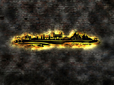 3D LED Deko Gran Canaria  Wandtattoo Skyline Reisführer Maspamolas Las Palmas