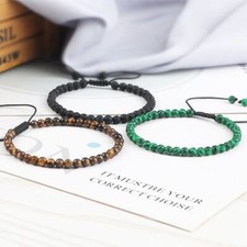 Onyx Woven Bracelets -4MM Stone Beads Adjustable Bracelet Tiger Eye Lava Jewelry