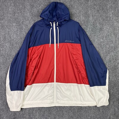Eddie Bauer Windbreaker Jacket Mens 2XL Red Blue Full Zip Packable  Lightweight