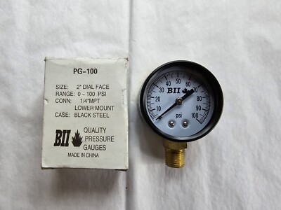 Boshart Industries PG-100 Pressure Gauge, 0 to 100 PSI, 1/4'' MPT lower mount, 2''