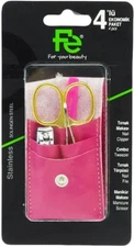 Fe Economic 4 Pc Nail Care Set/Nail File Tweezer Nail Cutter Scissors Pink