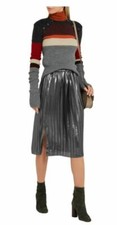 ISABEL MARANT  TOILE Madlen Pleated Lam  Midi Skirt Silver Farfetch L NWT 405
