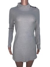 Soft Gray Button Mod A Line Sweater Tunic Mini Dress S Casual Basic Knit Y2K V2K