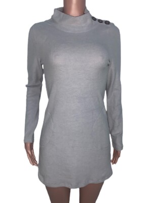 Soft Gray Button Mod A Line Sweater Tunic Mini Dress S Casual Basic Knit  Y2K V2K | eBay