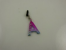 letter A initial Cell phone Charm ear cap dust plug crystal bling