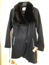  Rachel Roy Faux Fur Wool Blend Coat Belt  Black,xl S/o Nwt $275