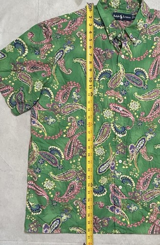 Polo Ralph Lauren Vintage 90’s Green Multicolored Paisley Cotton Camp Shirt XL - Picture 5 of 6