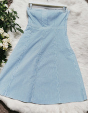 Banana Republic Blue Stripe Seersucker Strapless Midi Dress Size 8 Preppy