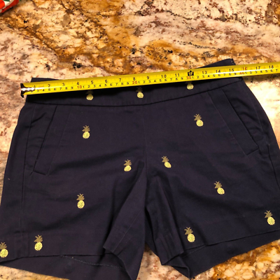 J.Crew Women's Pineapple Embroidered Chino Shorts Size 2 Navy Blue