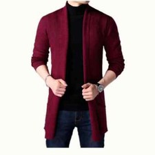 Men's Tops Knit Cardigan Mid-Length Slim Fit Long Sleeve Sweater Knitwear Jacket