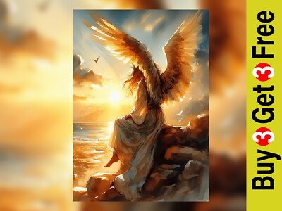 Engel Aquarell Kunstdruck 5'' x 7'' - ätherischer Sonnenuntergang geflügeltes Porträt