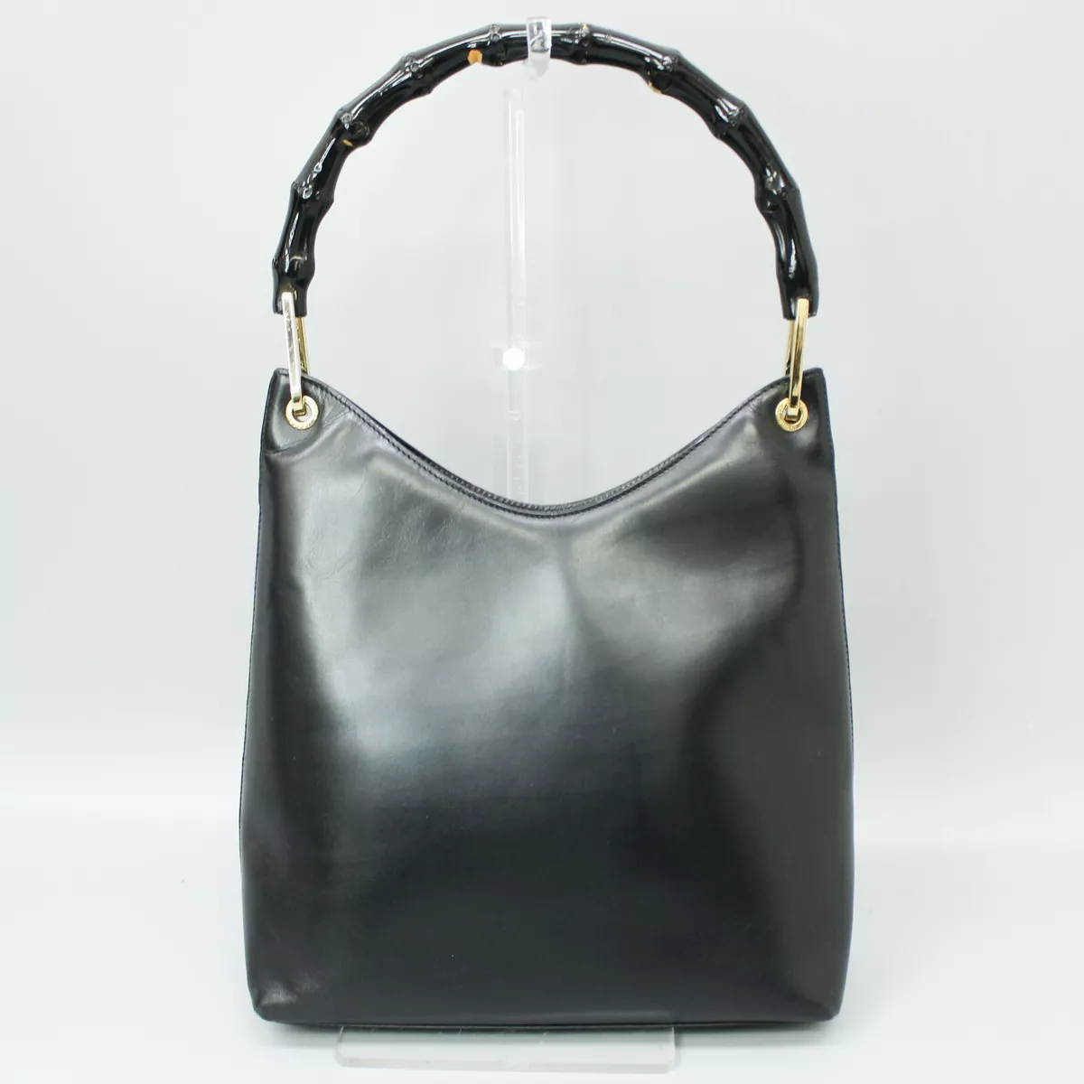GUCCI Bamboo Leather Hand Bag Black 001 3007 002058 JUNK