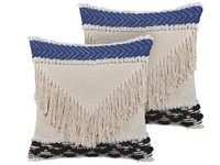 Dekokissen Boho Beige / Marineblau Baumwolle 45 X 45 Cm Im 2Er Set Sofca