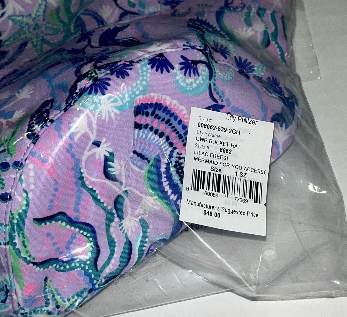 NWT Lilly Pulitzer Lilac Freesia Mermaid Printed Bucket Hat One Size NEW! Women main image 3