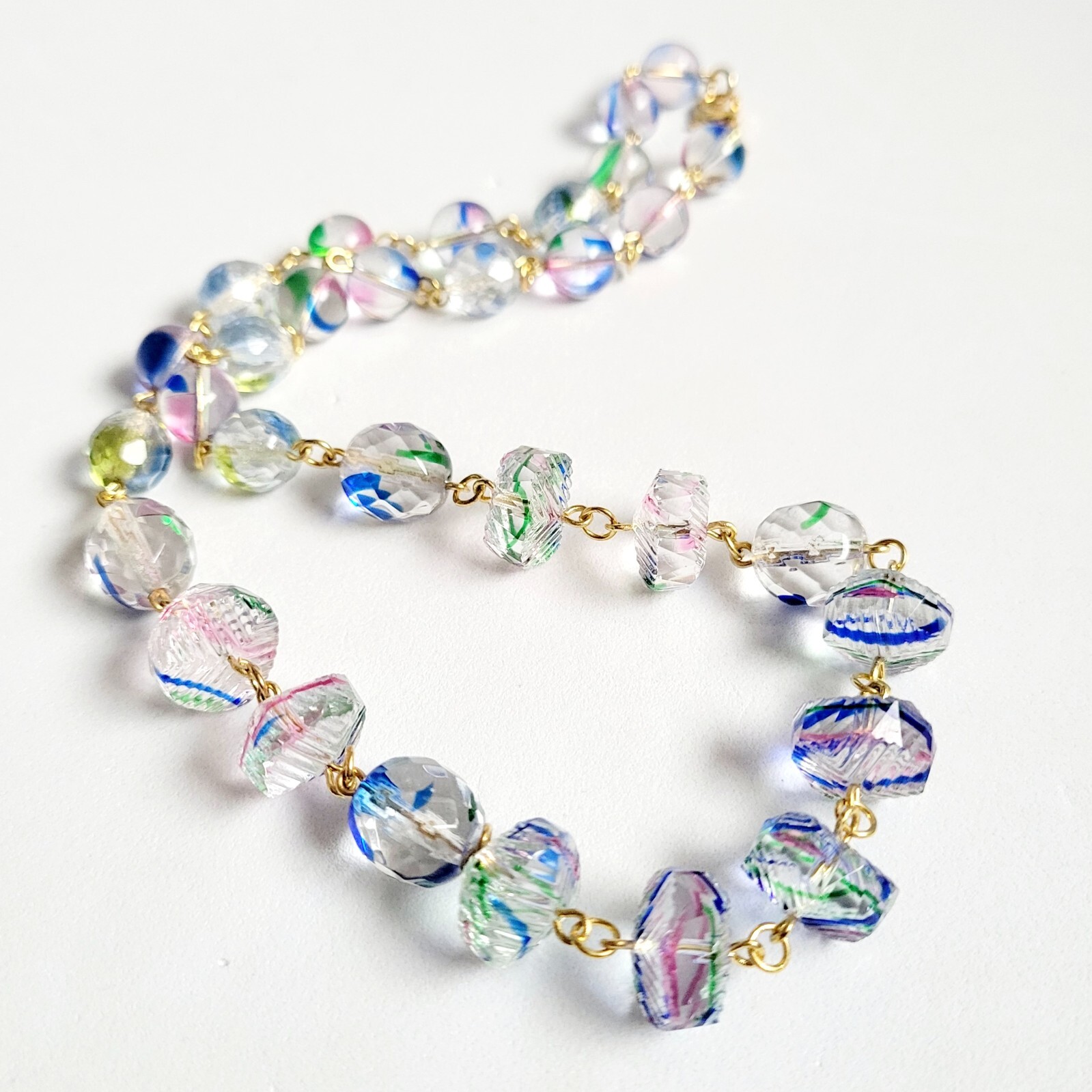21'' Iris Glass Czech Bead Necklace Vintage Women's Jewelry Art Glass-image