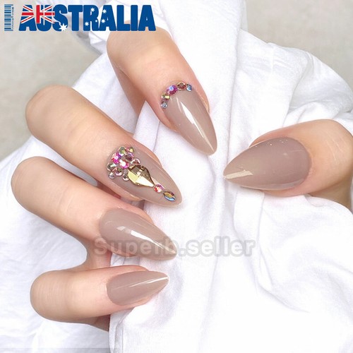 24pc Nude Stiletto Ballerina Fake Nail Tip Glue On False Press On Artificial AU - Picture 3 of 6