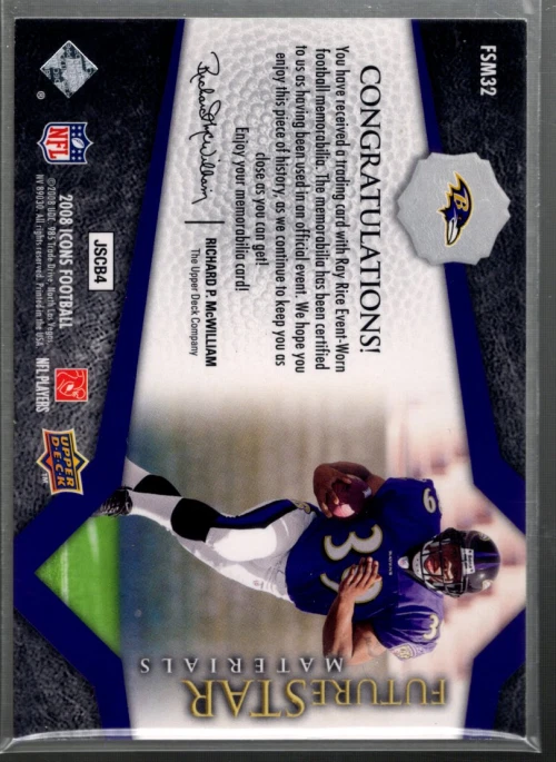 A2425- 2008 Upper Deck Icons Future Stars Materials #FSM32 Ray Rice Jersey - Image 2 of 2