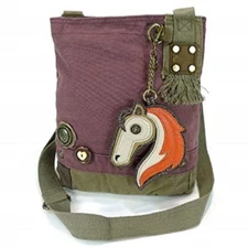 New Chala Patch Crossbody Messenger Bag Canvas Mauve Purple Violet HORSE gift
