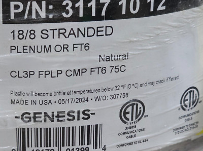 Honeywell Genesis 3117 18/8C Plenum Stranded Security/Control Cable White /50ft