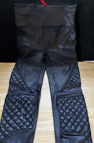 SPANX Quilted Faux Leather Shiny MOTO LEGGINGS-20248R-BLACK-Sz XL 30” Waist LKNU - Picture 10 of 14