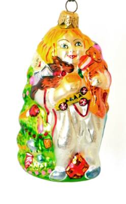 Christmas Ornament Girl at Tree With Arms Full of Toys Made In Poland