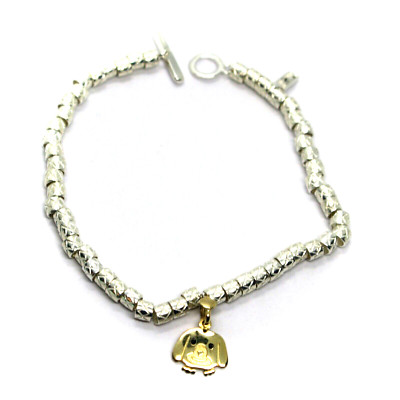 925 STERLING SILVER CUBES BRACELET 9K YELLOW GOLD 12mm DOG PUPPY PENDANT